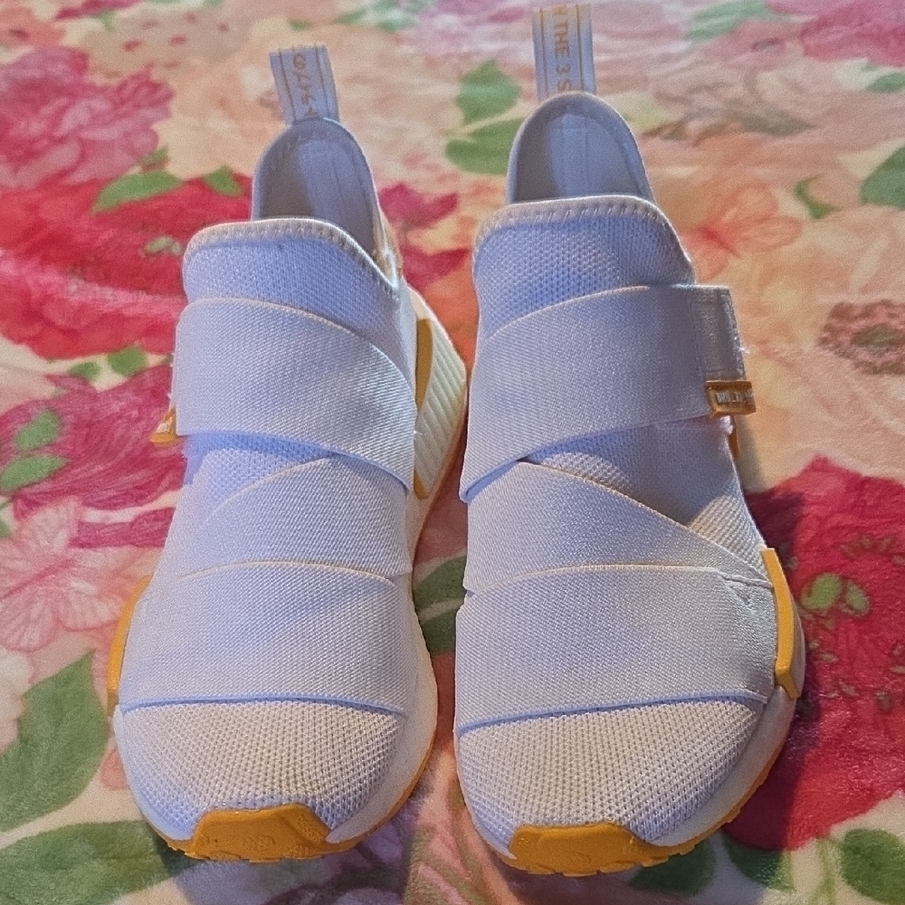 Adidas White and Yellow Slip-On Shoes
